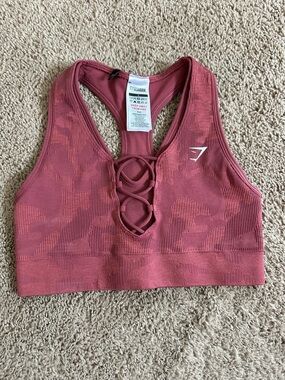 Gymshark Mauve Rose Lace-Up Seamless Sports Bra.